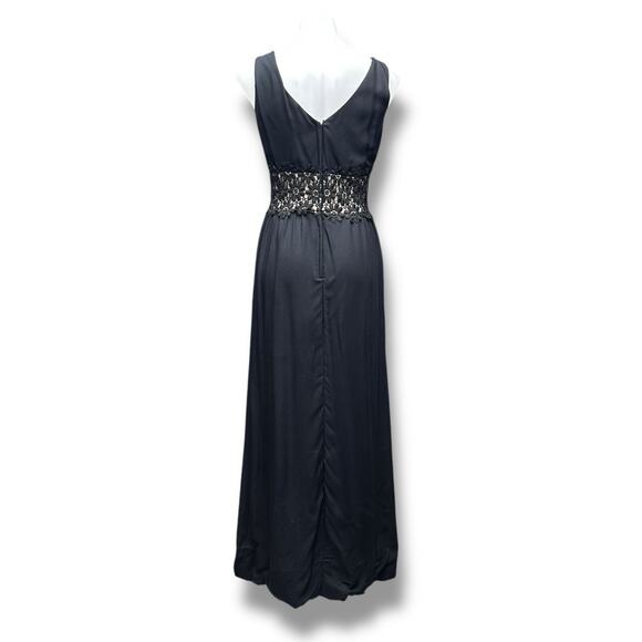 Vintage Sears Maxi Dress Black Floral Lace Waistband Naked Prom 60s Whimsygoth S - Picture 2 of 16